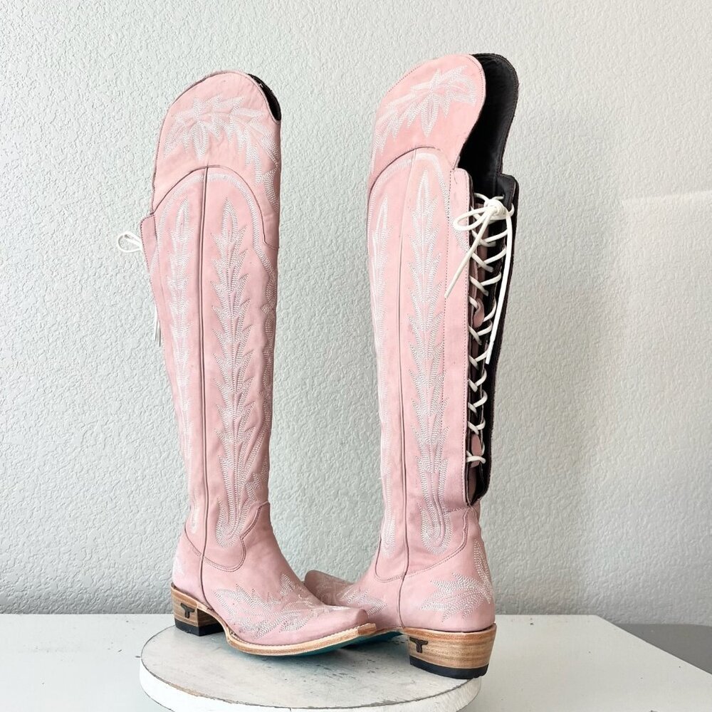 Lane LEXINGTON Over the Knee Pink Cowboy Boots Western Cowgirl Snip Toe Tall 5